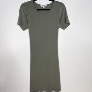 BB Dakota Small S Surplus Green Sunrise Dress Short Sleeve Tie Waist Crew Neck